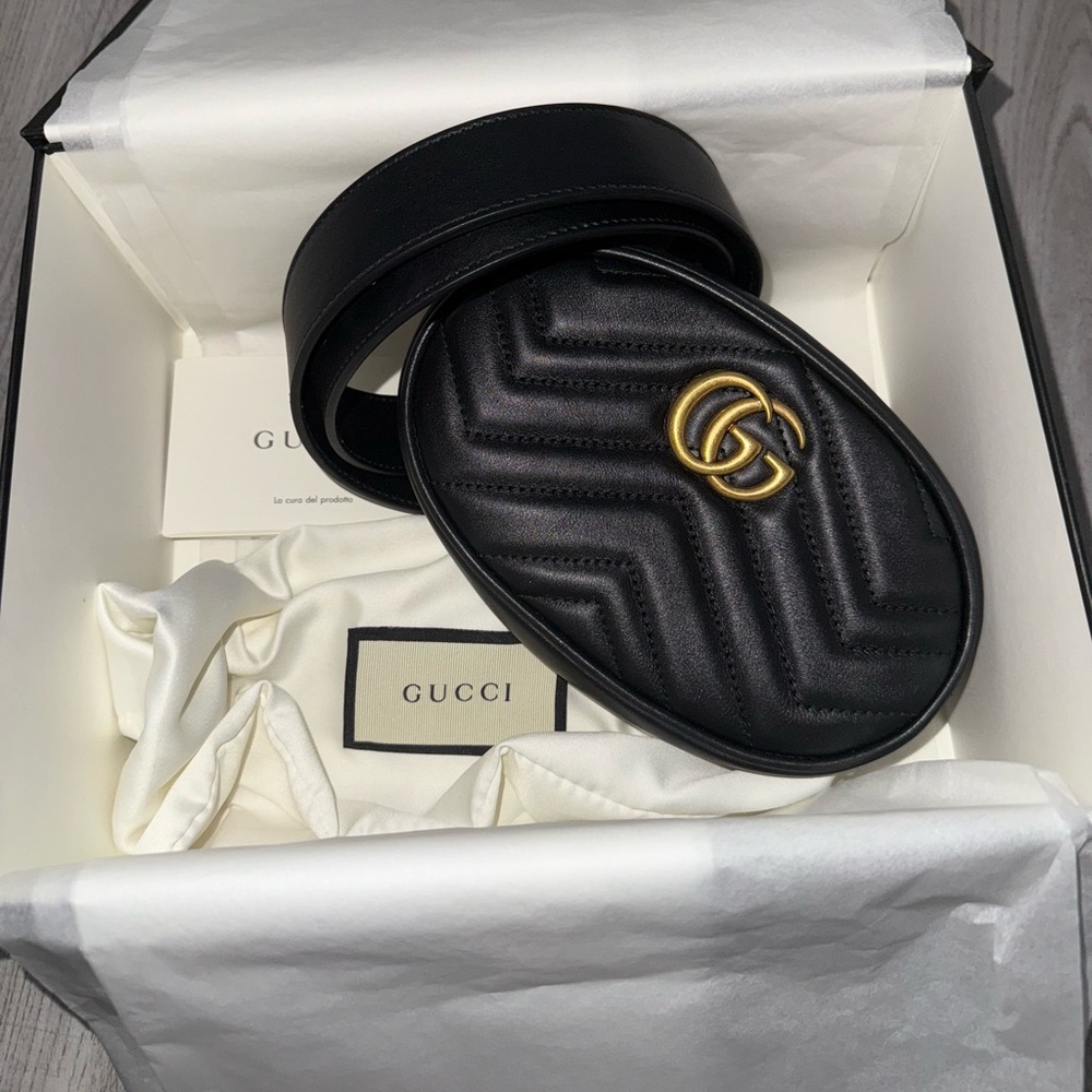 Gucci Marmont Black Belt Bag with Gold Logo